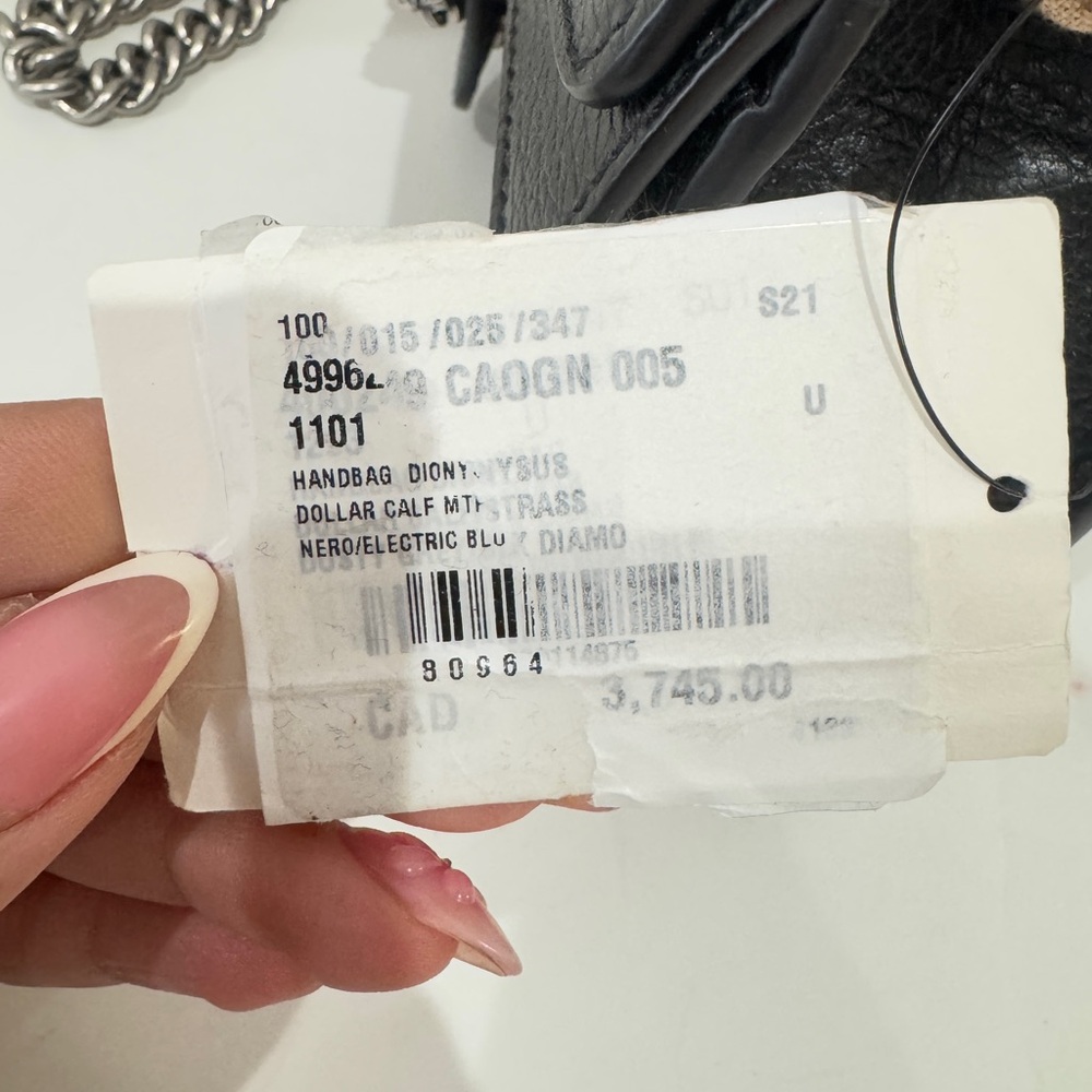 Dollar Calfskin Enamel Small Dionysus Shoulder Bag Black Electric Blue NEW - Picture 5 of 16